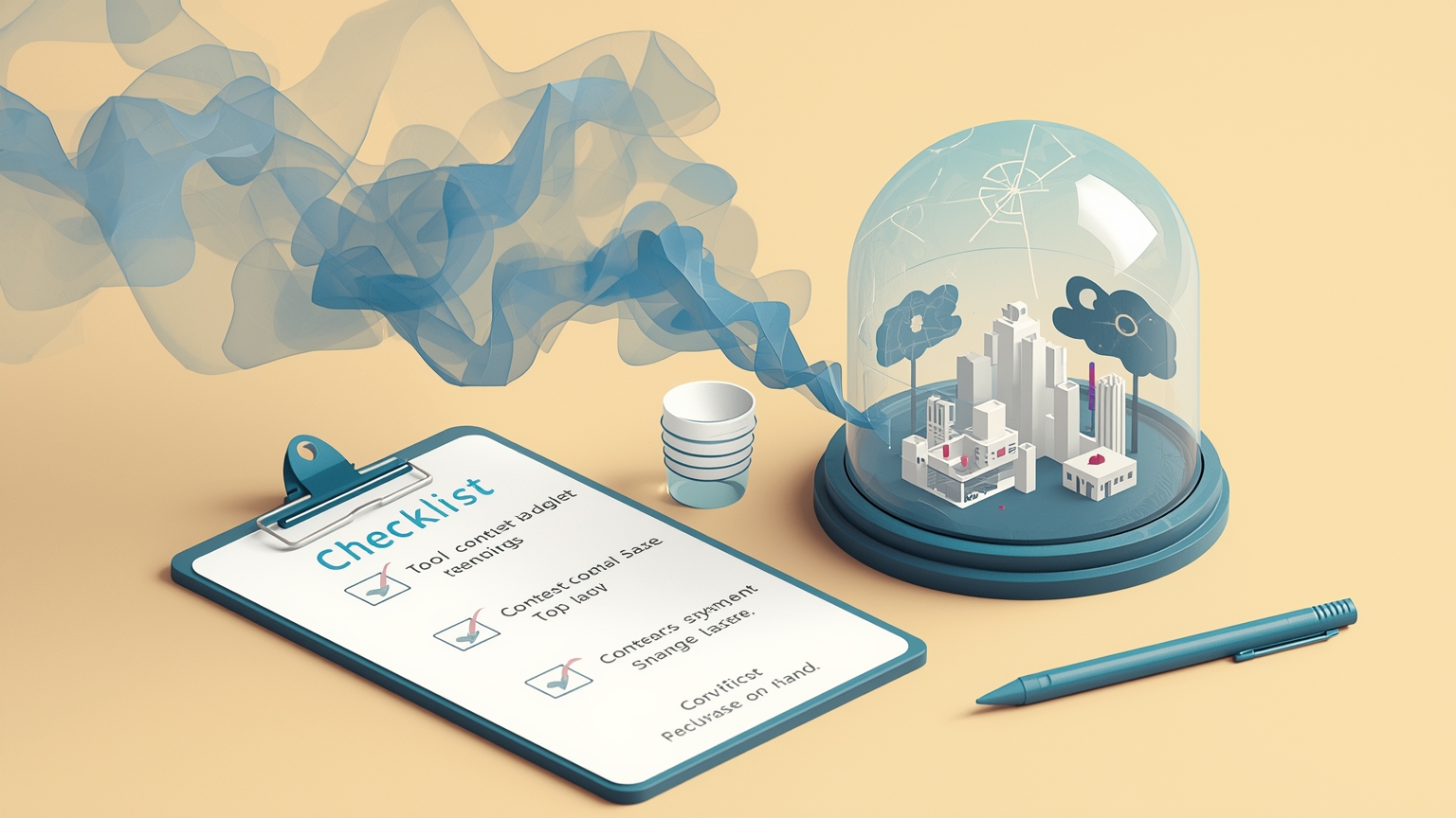 A cracked glass dome containing a miniature city leaks dark smoke while an inspector's clipboard with three checked architectural safeguards rests in the foreground, illustrating that demo perfection hides fatal structural flaws without ver